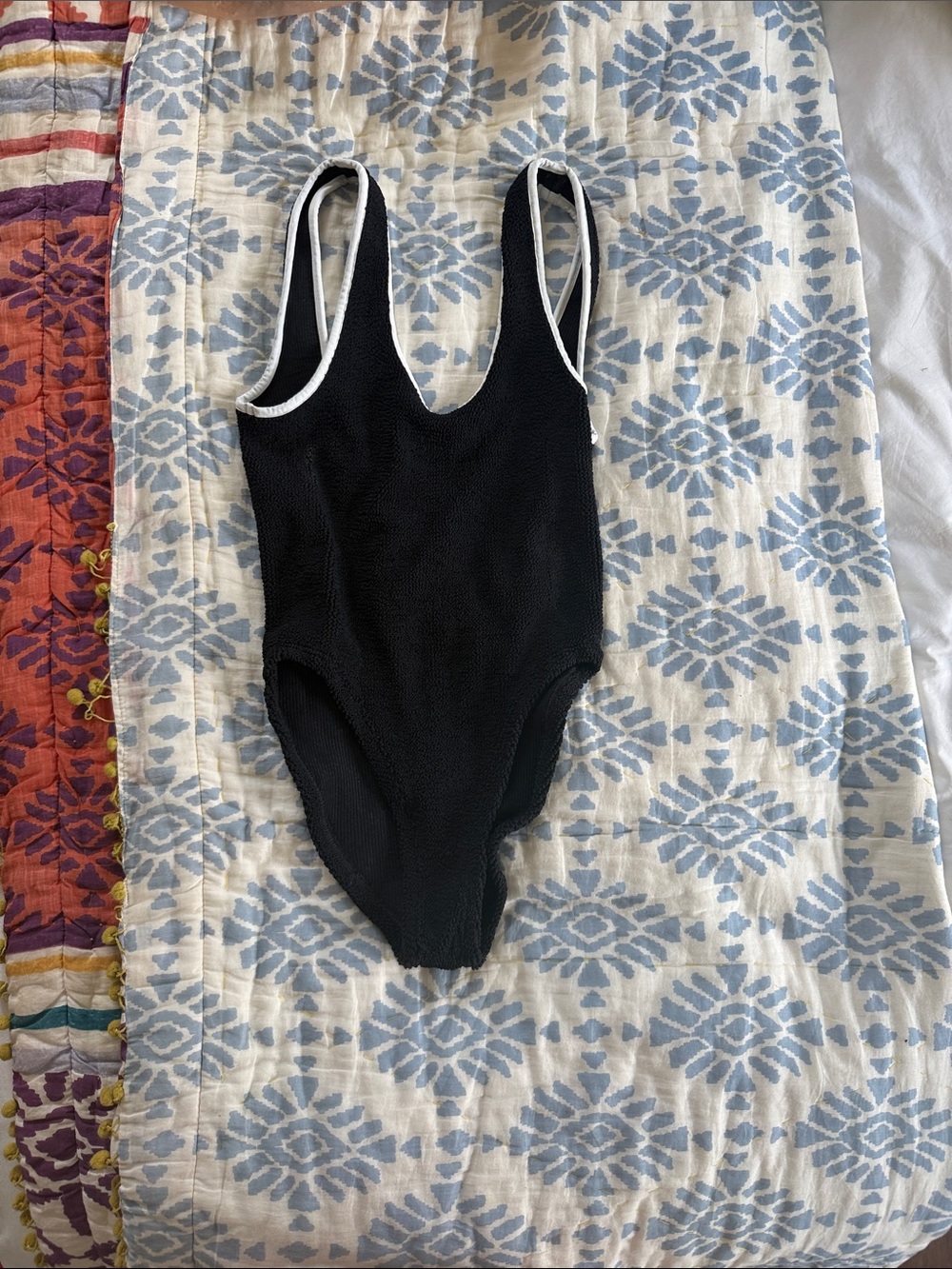 Hunza G Faye One Piece Black Swimsuit, like new, black w/white piping